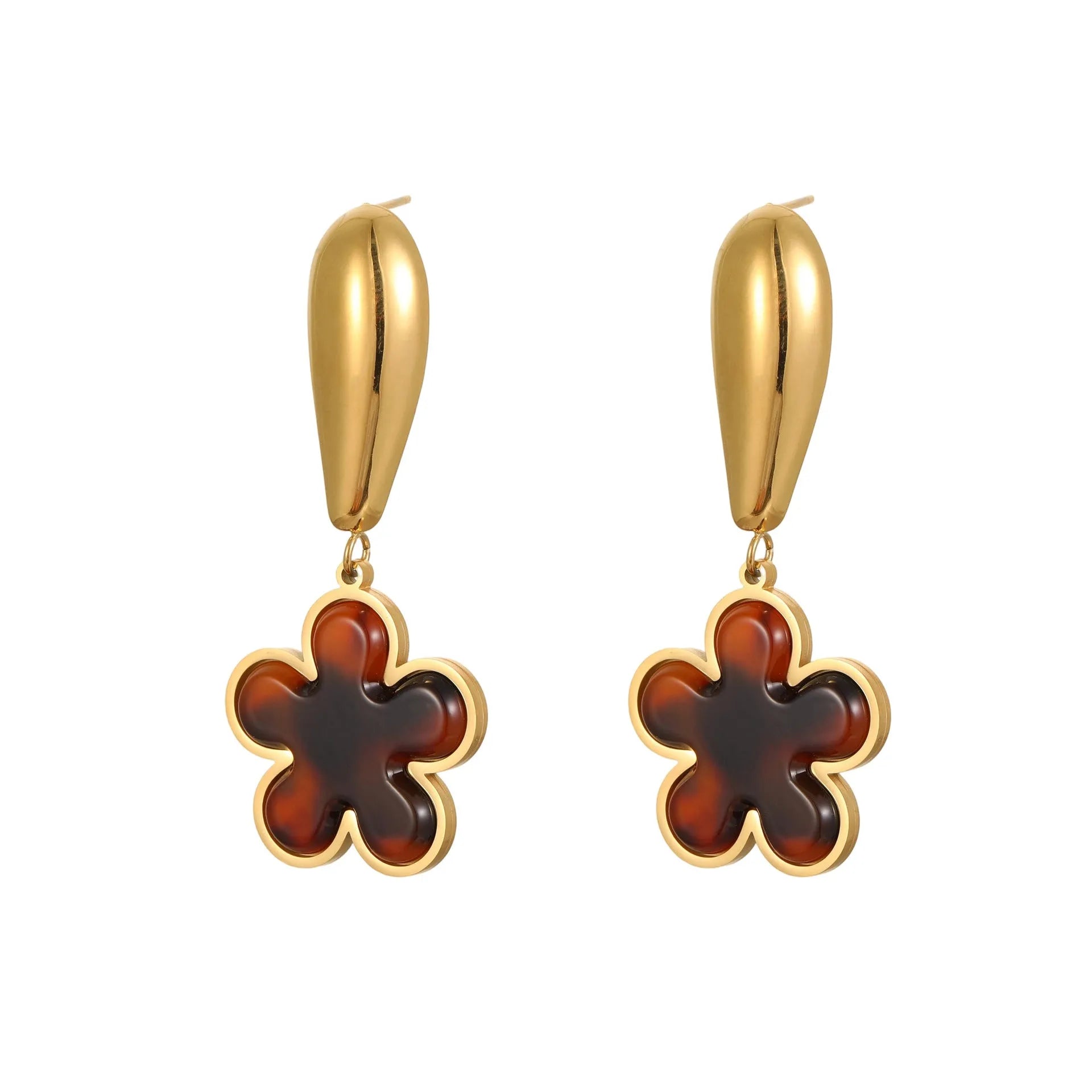 Women's tortoiseshell resin earrings with hawksbill colour and geometric heart or flower designs