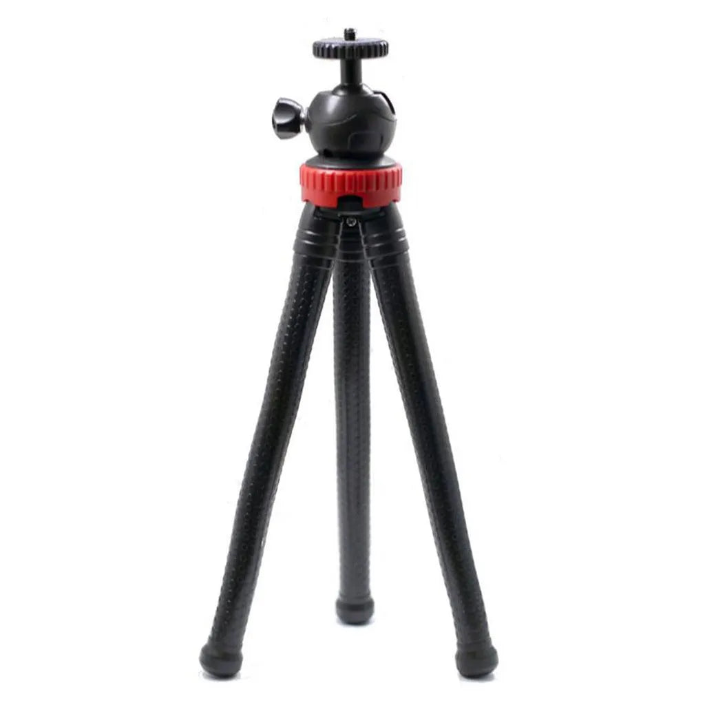 Black octopus tripod with flexible rubber legs and spherical gimbal, 30cm tall