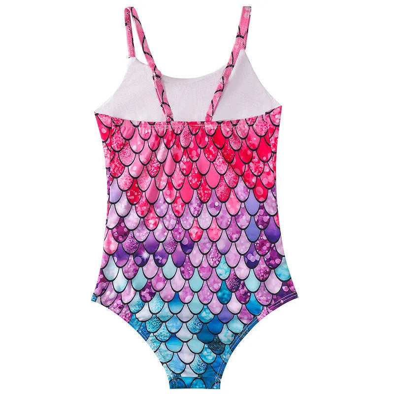 Children's mermaid one-piece swimsuit in polyester with high elasticity for girls swimming and wading