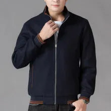 Men's grey polyester fleece autumn jacket with zip pockets, shown on a hanger.