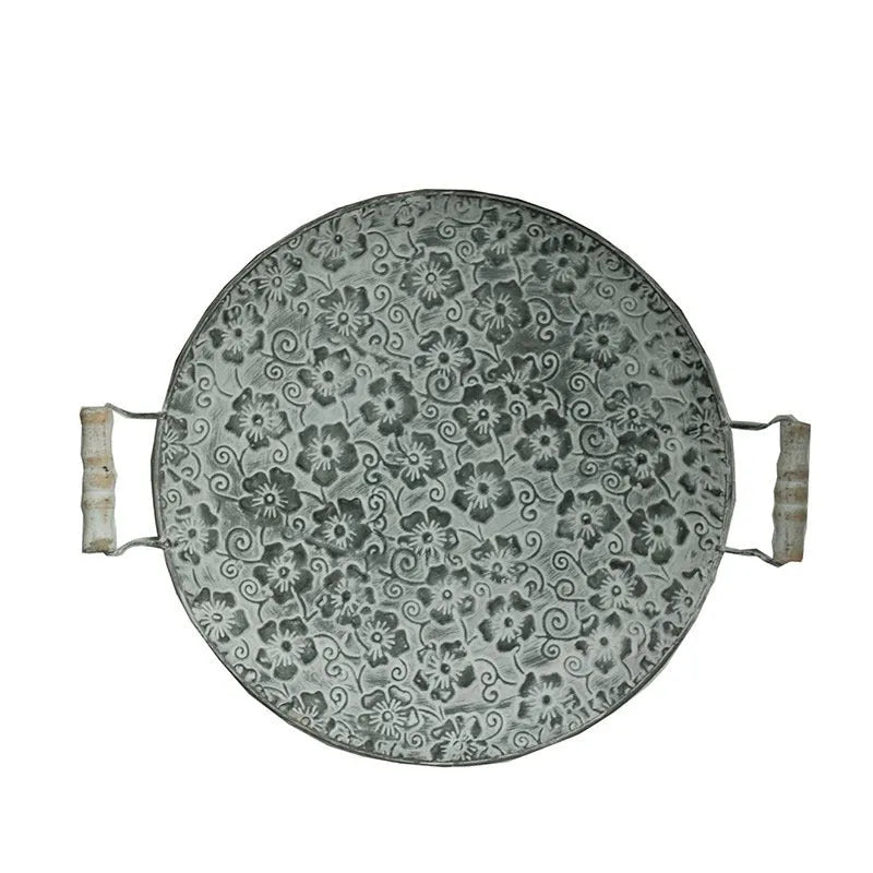 Round wrought iron metal storage tray with belt design in European style
