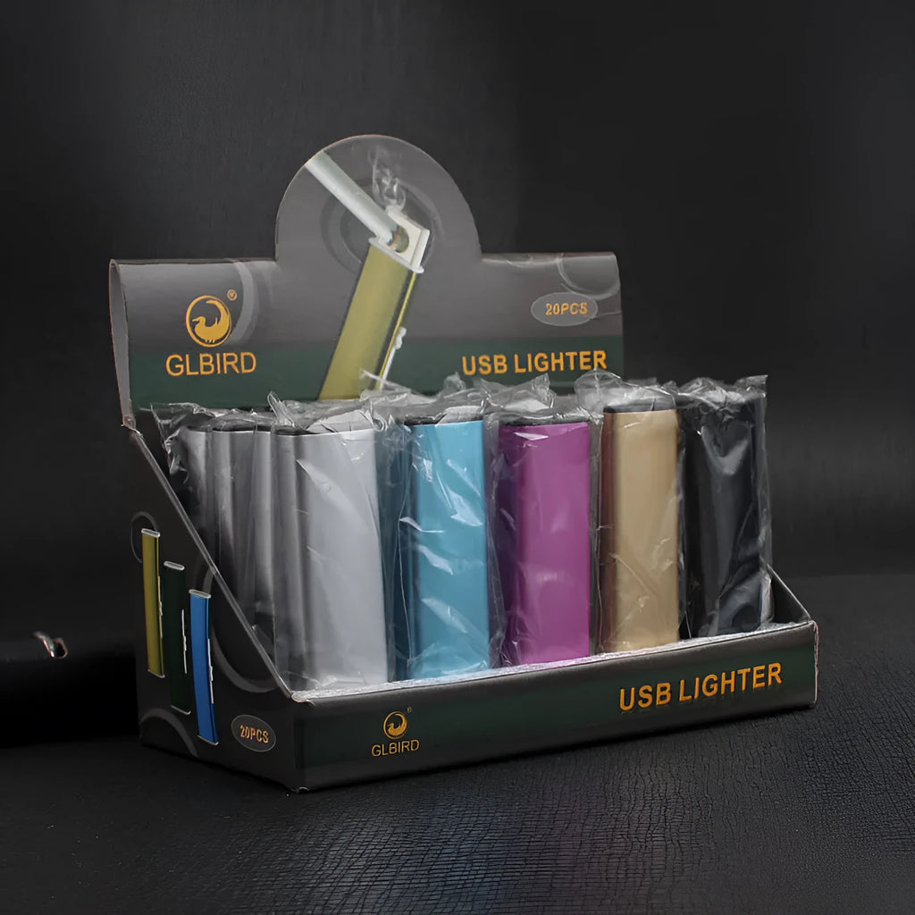 Rechargeable cigarette lighter with metal body and windproof function, 20-piece set, random colour