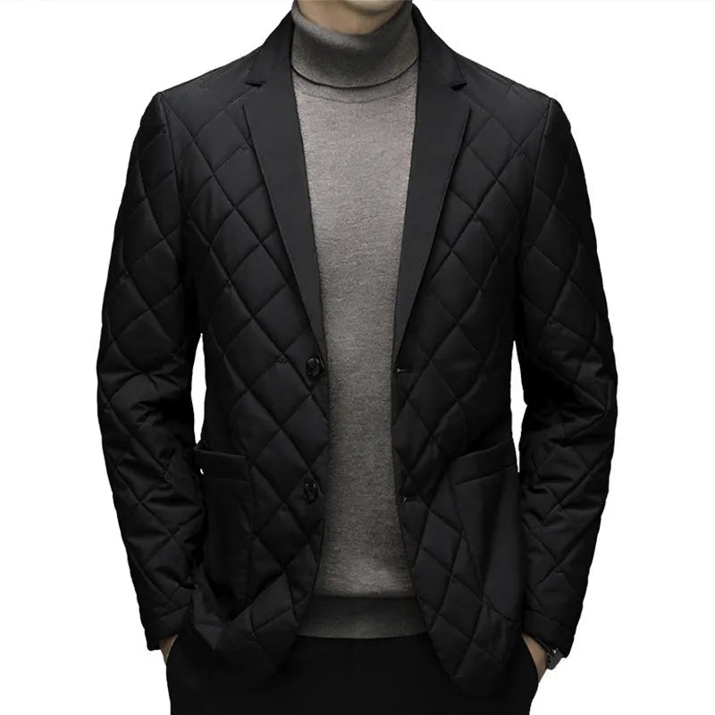 Men's lapel collar down jacket in cardigan style with side seam pockets