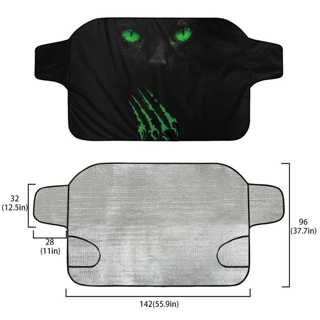 Car snow protection front gear cover made of aluminium film foam polyester fabric with lanyard installation system