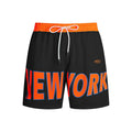 Printed lettered casual men's breathable shorts in black, straight leg, Korean style polyester film fiber
