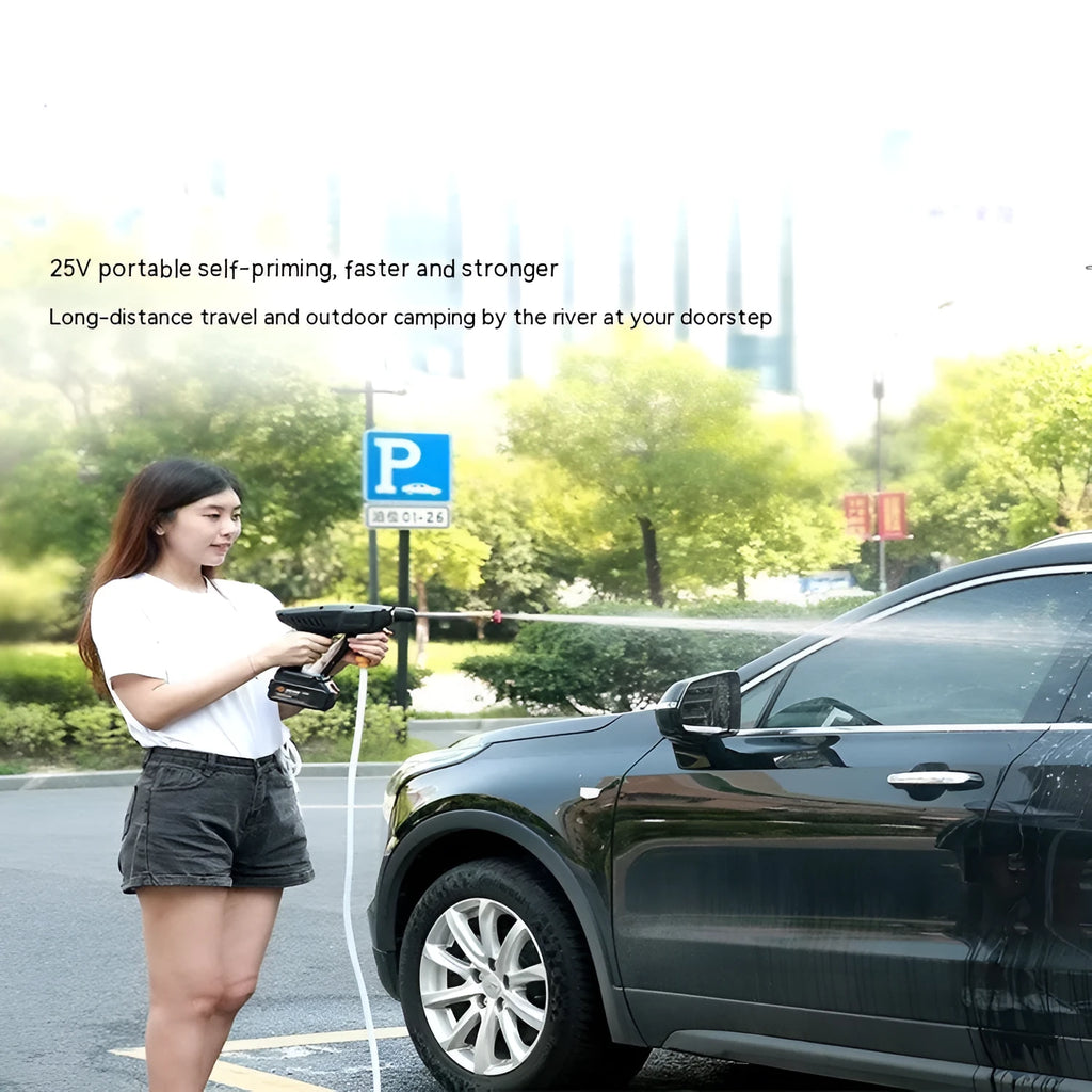 Portable car washing gun with wireless lithium battery and plastic handle for household car cleaning