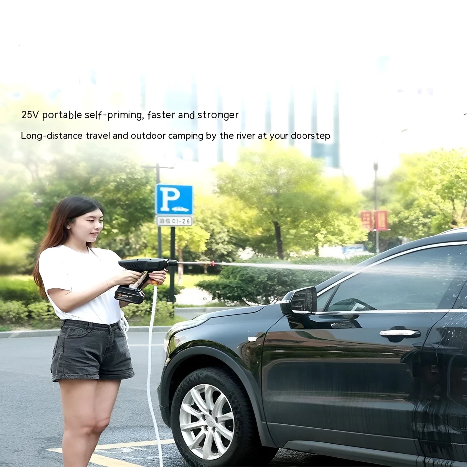 Portable car washing gun with wireless lithium battery and plastic handle for household car cleaning