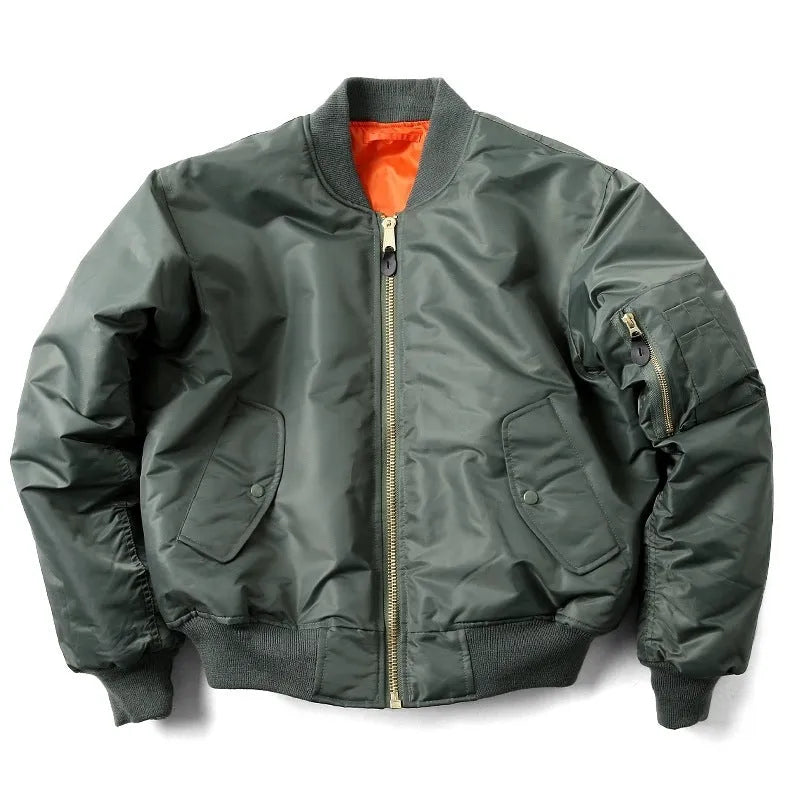 Men's loose fit pilot jacket in Army Green with cotton padding and double-sided wear-resistant nylon construction