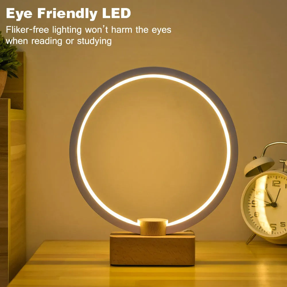 Smart solid wood LED small night lamp with bamboo holder, round small size, USB powered, modern simplicity style