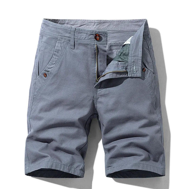 Pure cotton casual overalls pants with straight leg, zipper fly, in khaki colour
