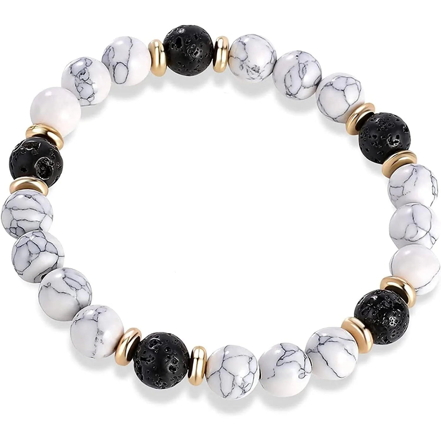 Alloy volcano white turquoise natural stone bracelet with adjustable cord on neutral background