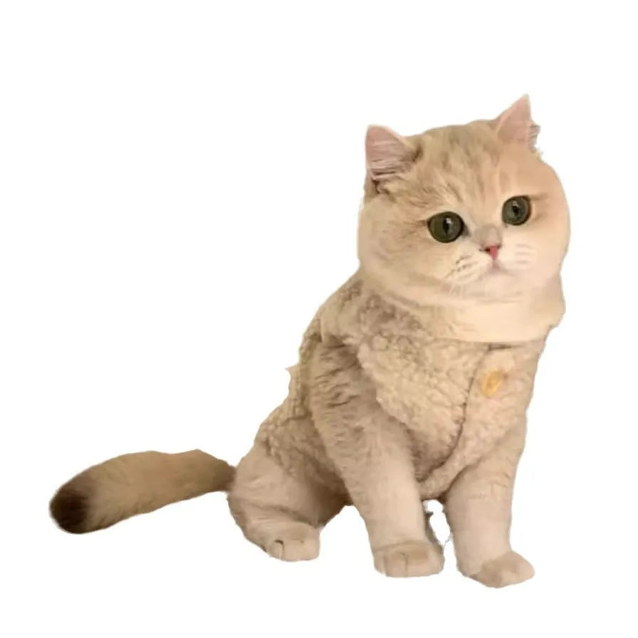 Cat warm lamb wool vest in polar fleece, apricot colour, available in sizes XS to XL for small and large cats