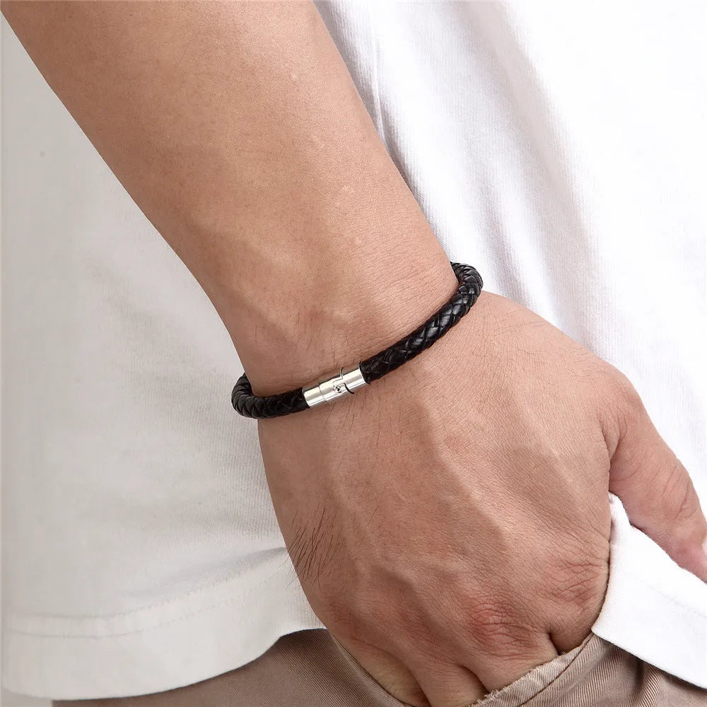 Titanium steel geometric wire bracelet with a magnetic clasp, shown in a silver tone.