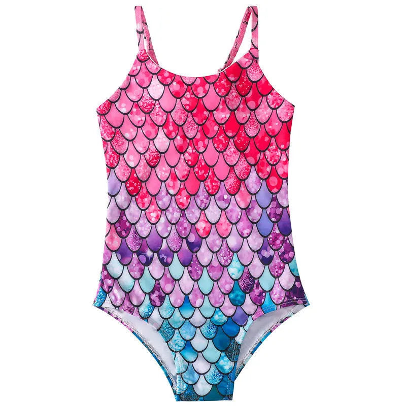 Children's mermaid one-piece swimsuit in polyester with high elasticity for girls swimming and wading