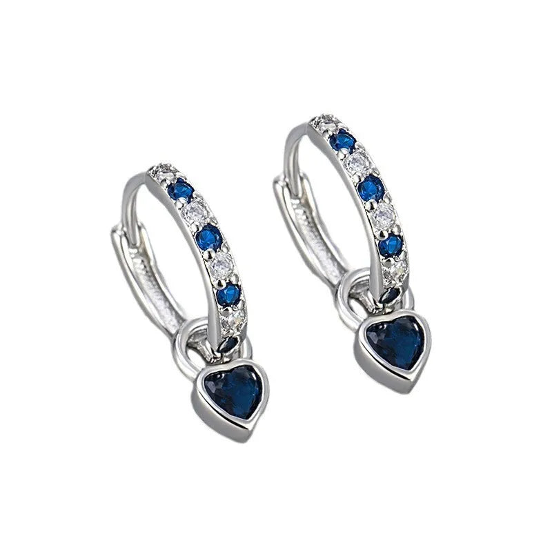 Women's heart-shaped drop earrings with coloured gemstones in gold and white gold tone settings