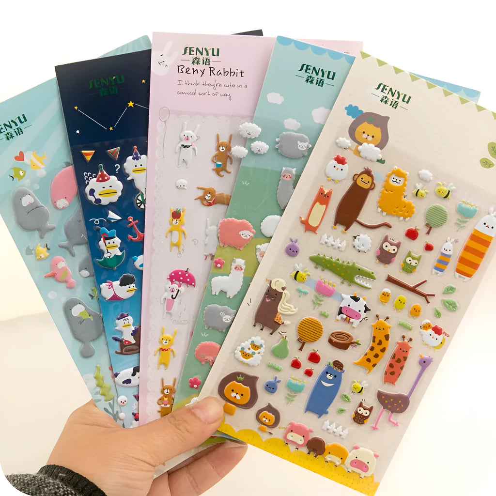 Cartoon three-dimensional bubble sticker hand account decoration sticker with colourful animal and food designs