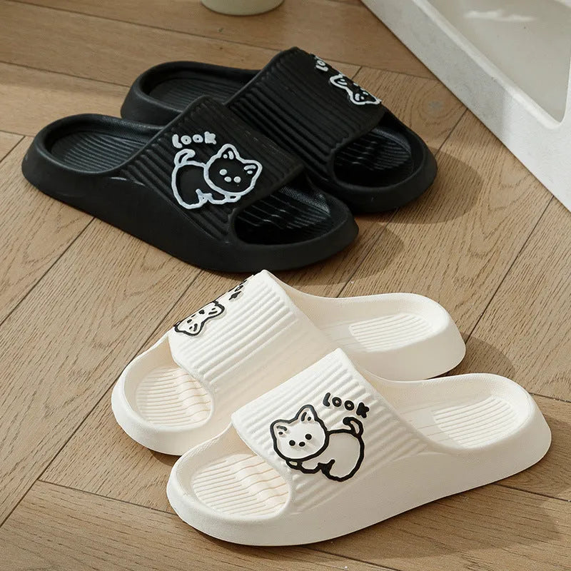 Women's cat design platform slippers in multiple colours with thick EVA sole