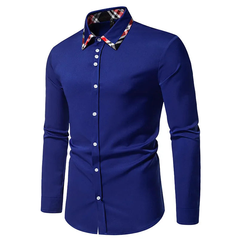 Men's plaid triangle collar shirt in polyester blend fabric available in multiple colours