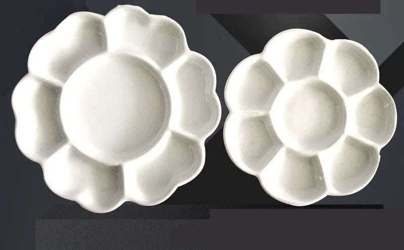 White ceramic plum blossom shaped painting palette for watercolour, acrylic and oil paints
