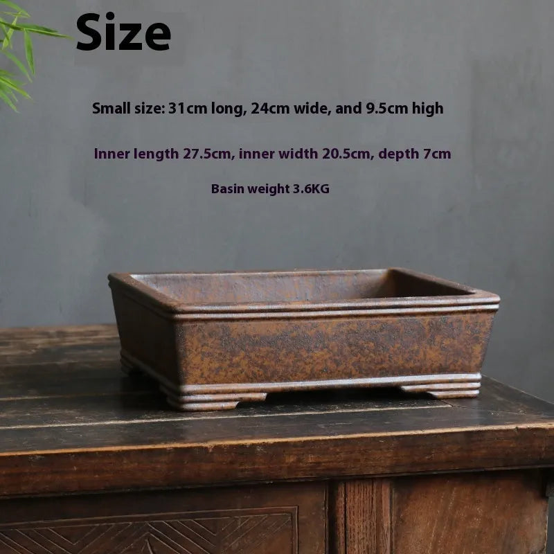 Rectangular purple sand bonsai basin for traditional firewood burning five-line cultivation technique