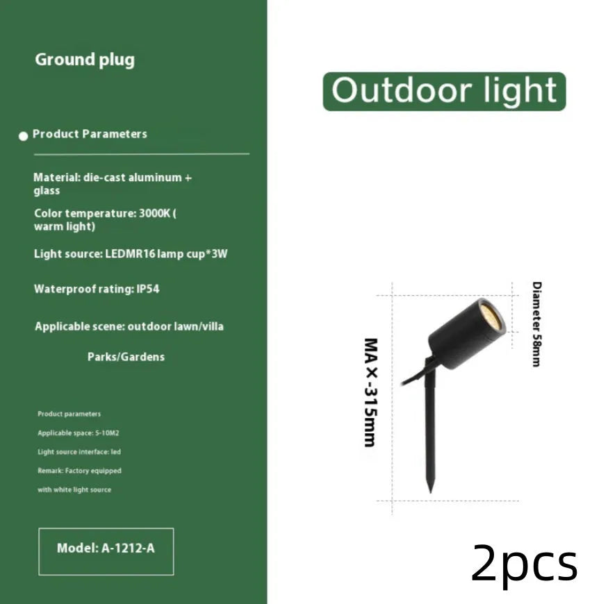 Outdoor aluminium ground LED lamp with A-style design for garden or pathway lighting.