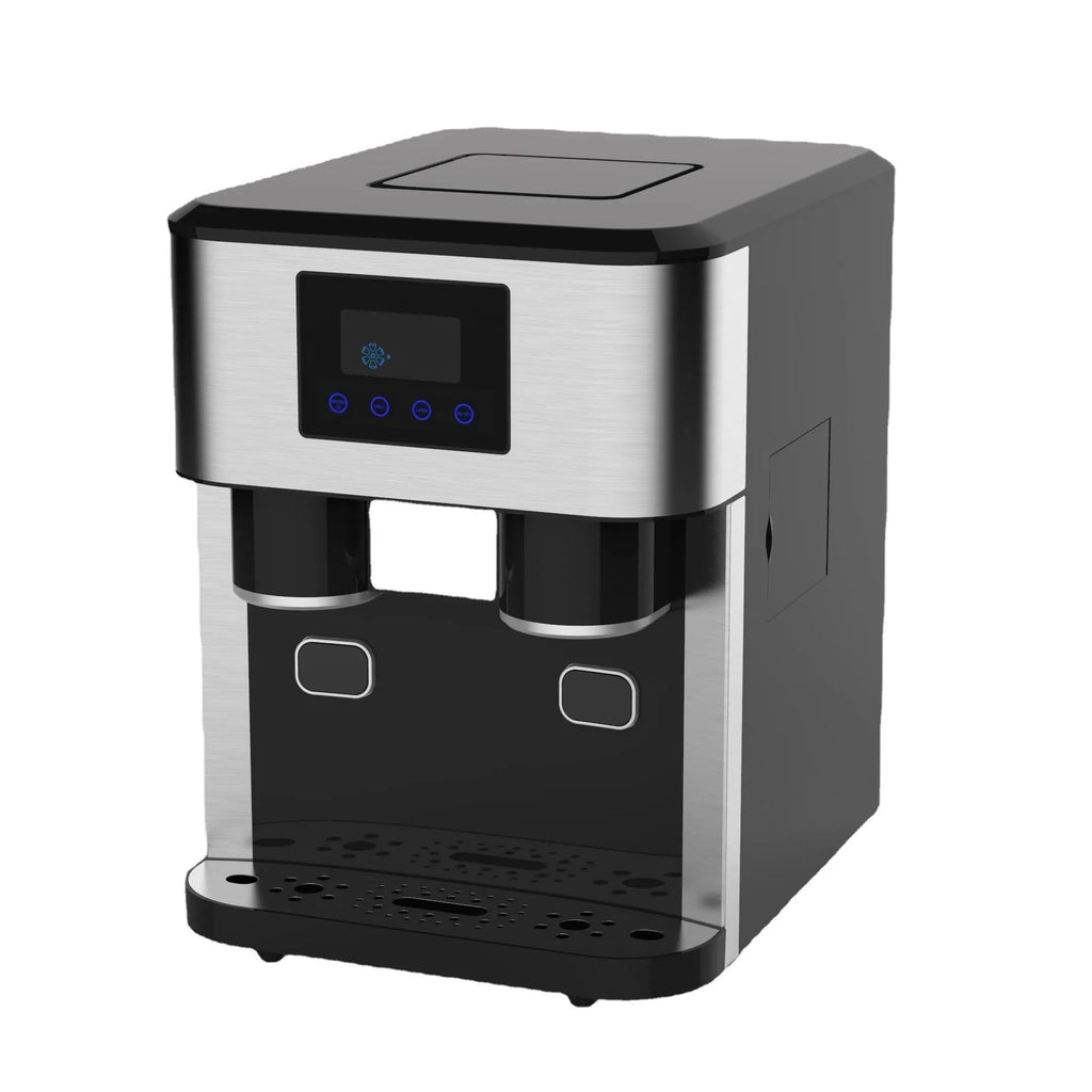 Black desktop 16kg ice maker with stainless steel bin and ice crushing function