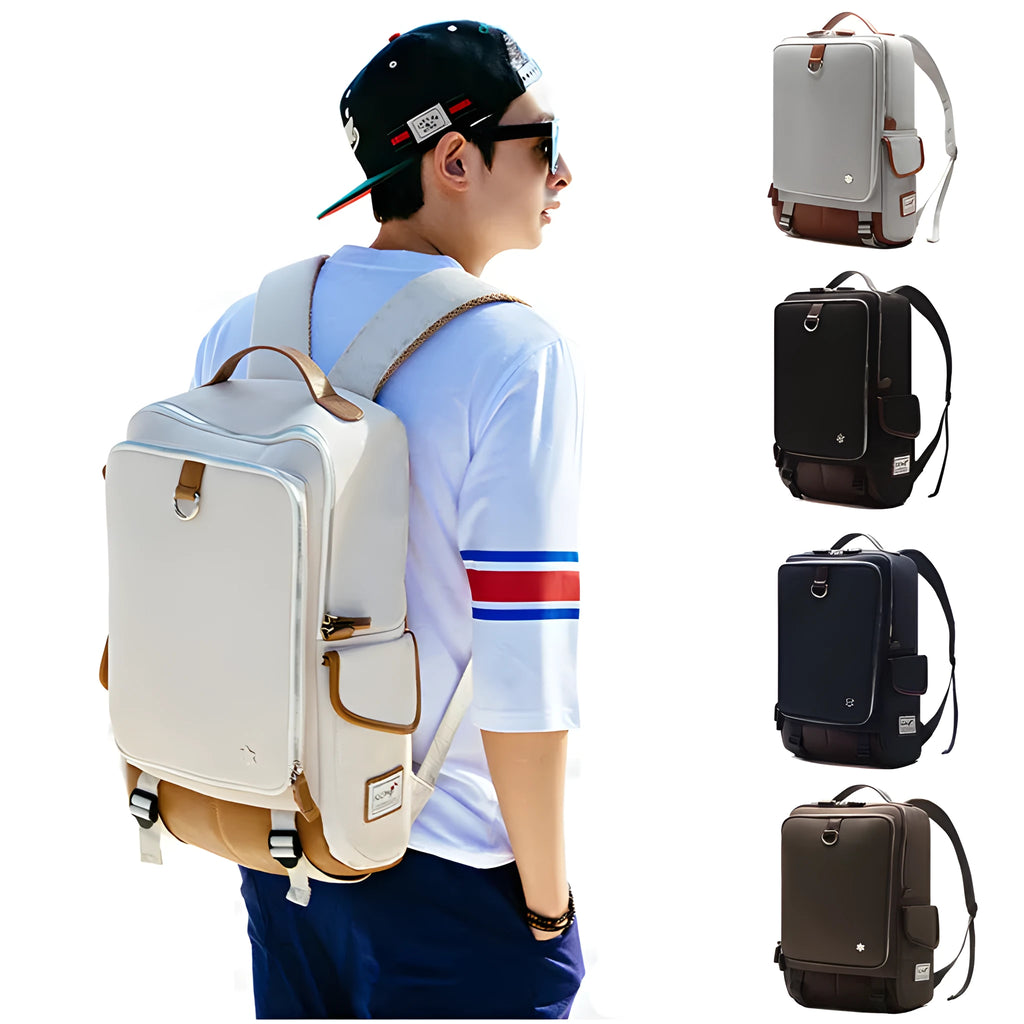 Men's large capacity backpack in Oxford cloth, shown in Army Green colour, dimensions 30cm wide by 46cm high.