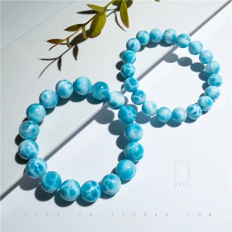 Blue Bodhi bracelet with natural crystal sea-pattern stones and pearl accents in Maillard style design