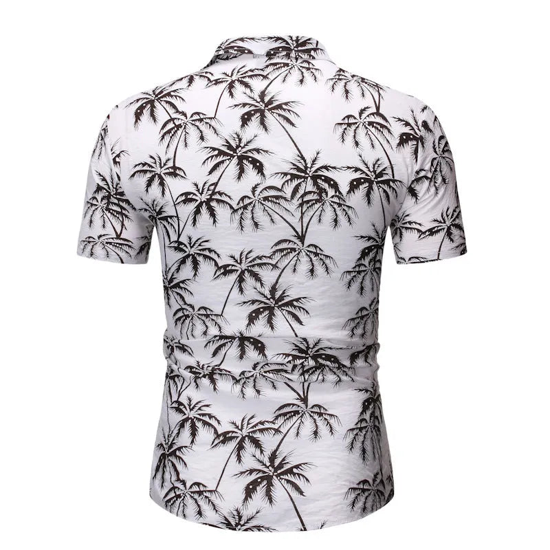 Men's loose lapel print top long sleeve polyester casual shirt in light blue, white, and yellow