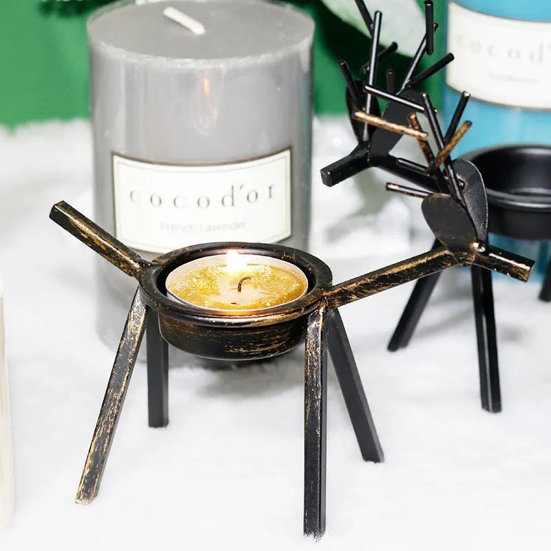 Black iron Christmas deer candlestick holder with creative elk bracket design