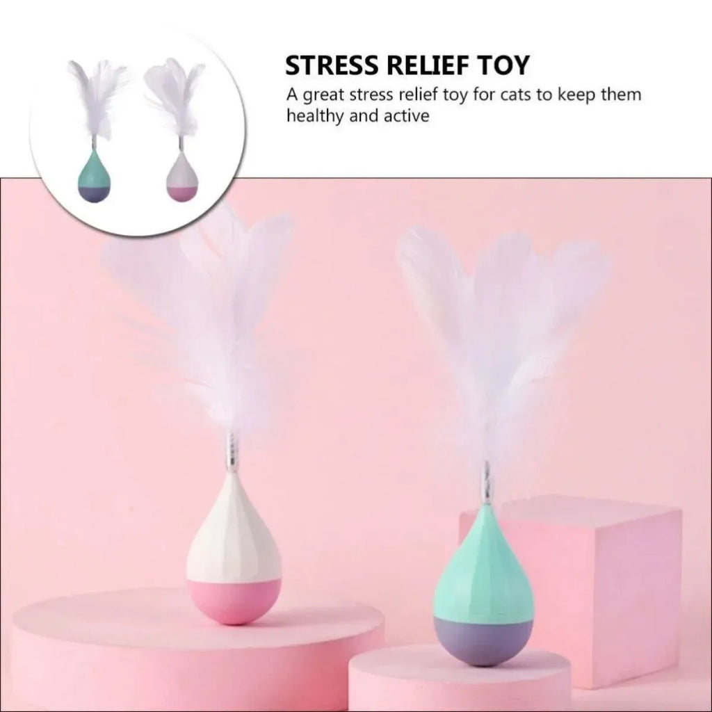 Feather tumbler cat toy with tease stick and self-healing ball in green colour