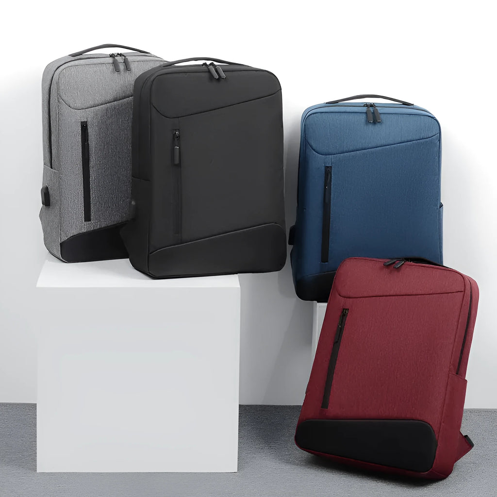 Multifunctional Oxford cloth waterproof backpack for men in solid colour, 20-35L capacity, black shown.