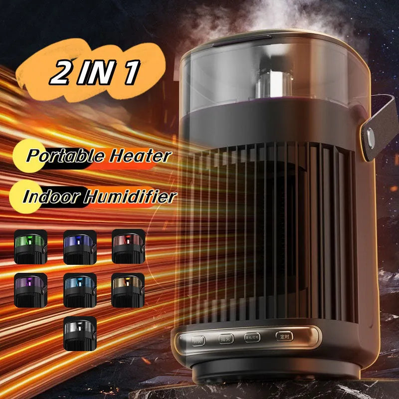 2 in 1 portable heater and humidifier black PTC 2000W desk size 24x13x13cm