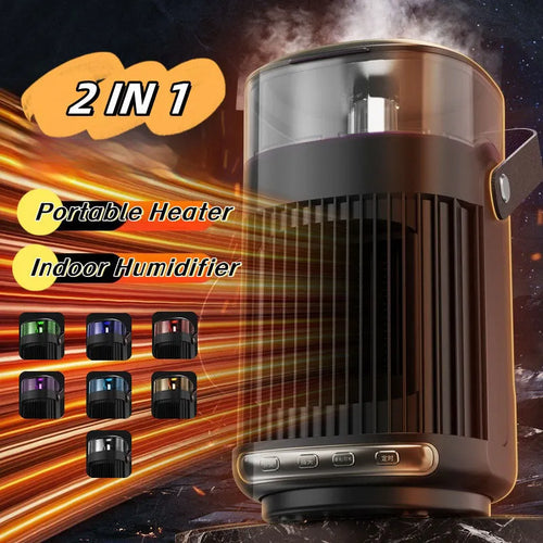 2 in 1 portable heater and humidifier black PTC 2000W desk size 24x13x13cm