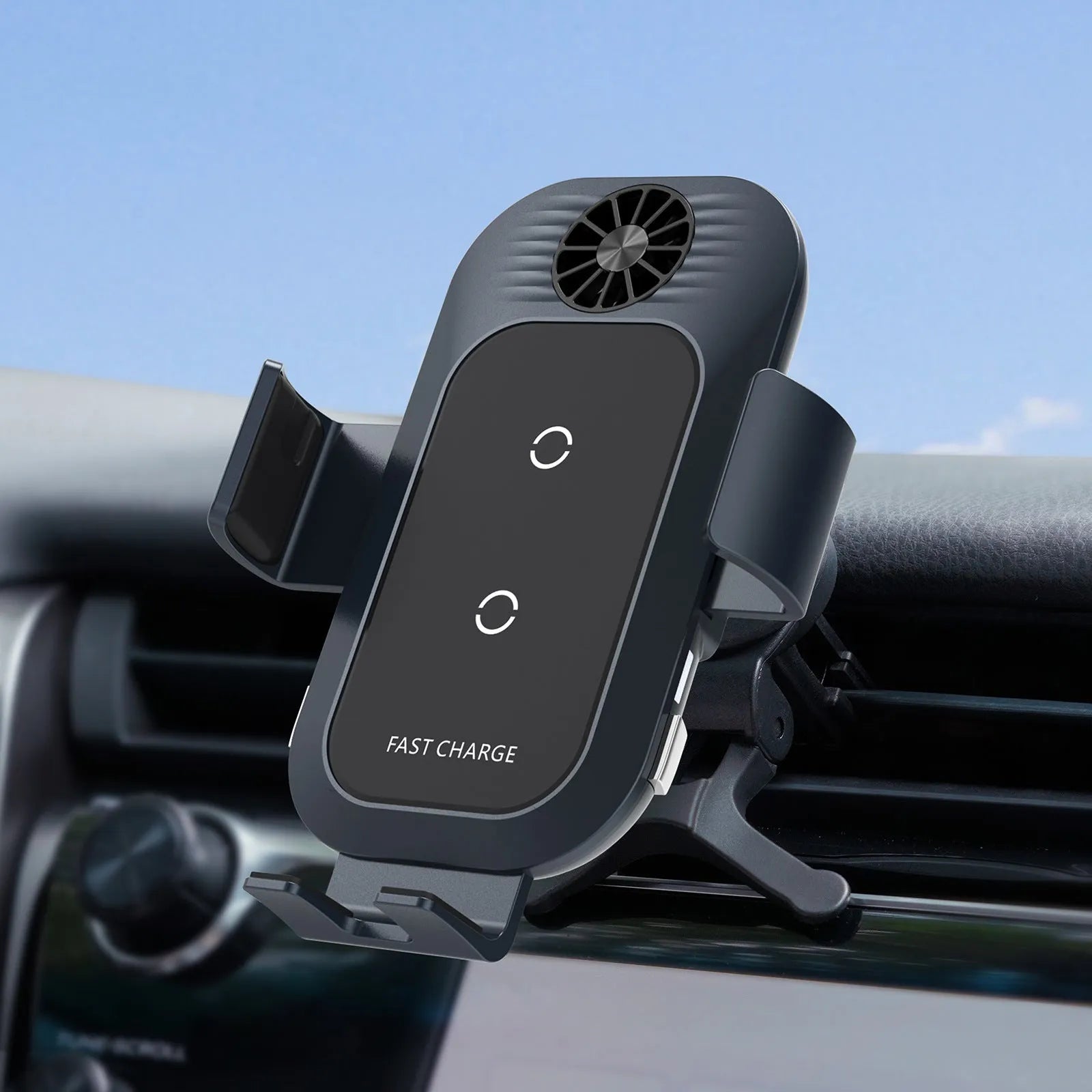 Car wireless charger phone holder with matte oil face shell, dual coils, and suction cup air outlet mount in colour C35