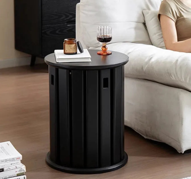 Large stackable iron dining stool in a modern style, shown in smoked black finish.