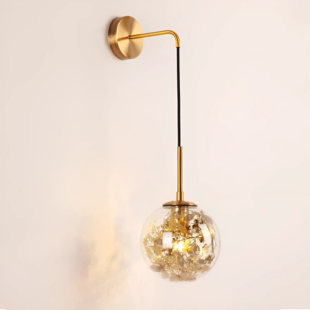 Modern glass bedside wall lamp in golden flower finish with 20cm diameter