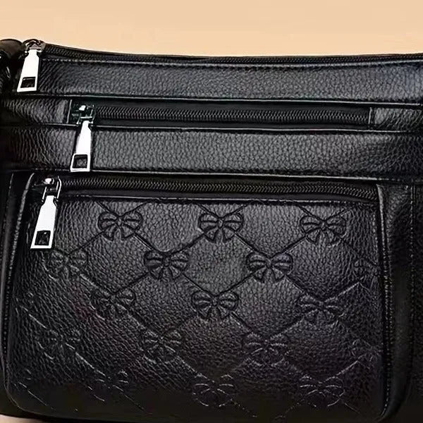 Black butterfly pattern PU leather women's crossbody messenger bag with horizontal square shape