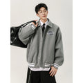 Men's casual patchwork vintage jacket in Flower Gray with stripes and stick pocket, loose fit