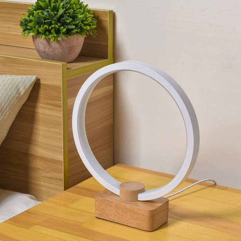 Smart solid wood LED small night lamp with bamboo holder, round small size, USB powered, modern simplicity style