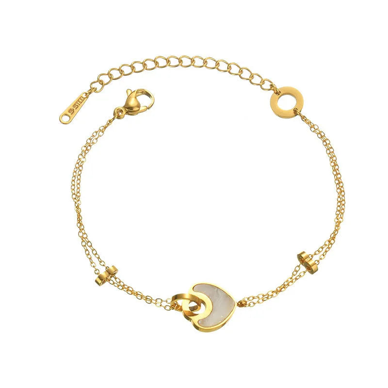 Women's stainless steel resin bracelet with double layered loving heart design in electroplated finish
