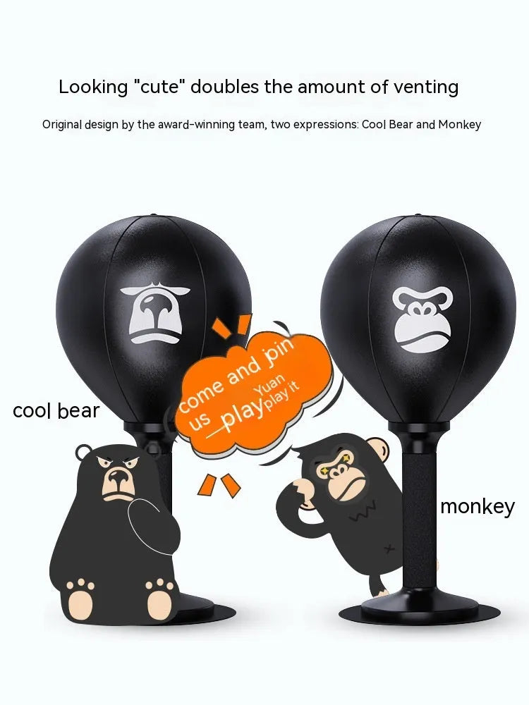 Boxing desktop speed ball in vertical stand with PU sphere, Cool Bear style, on a desk
