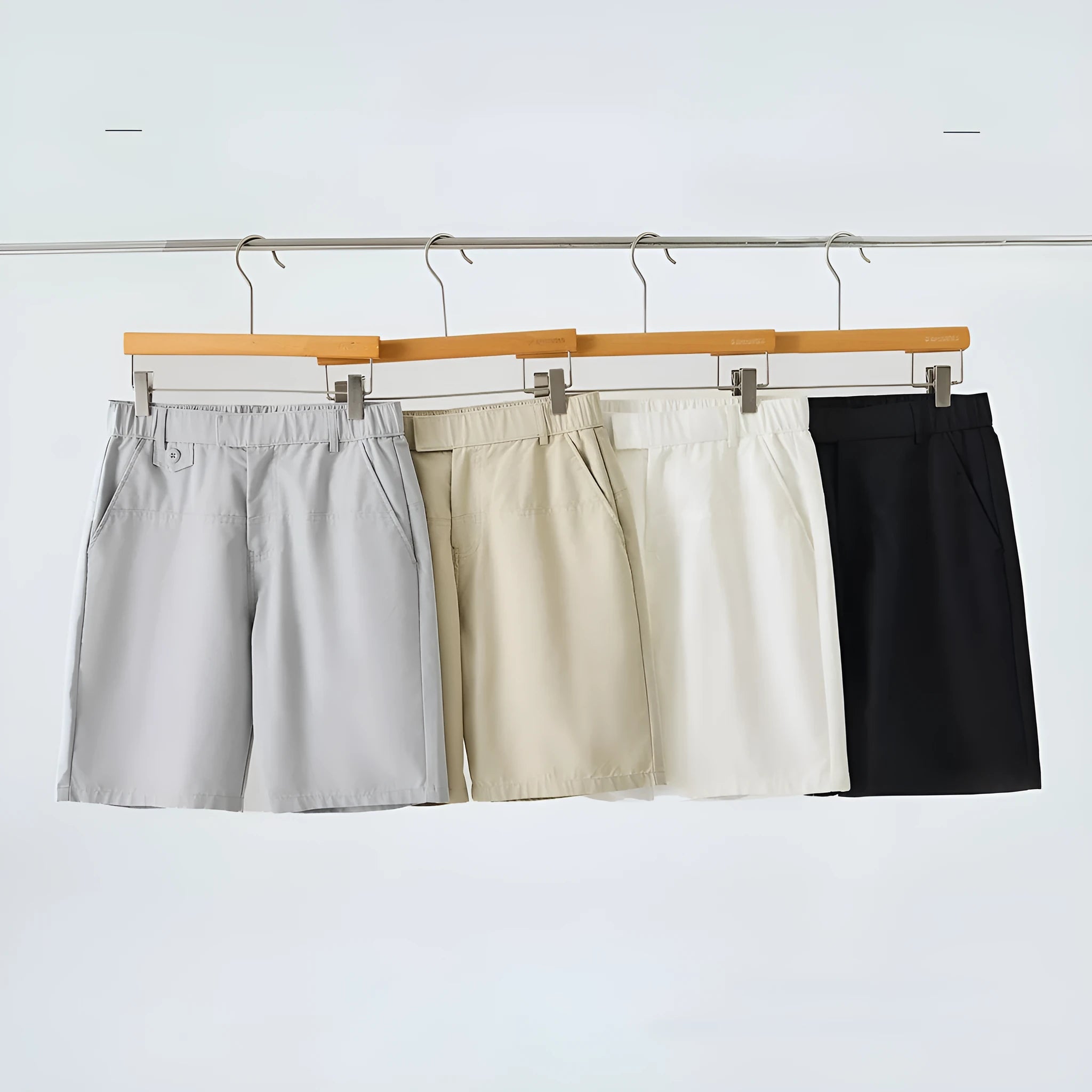 Men's casual cotton blend loose fit summer shorts in light blue, side view, on a plain background