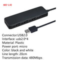 USB 3.0 hub splitter with 4 ports and black LED indicators on a desk