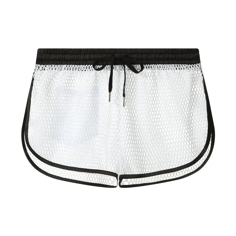 Men's loose breathable polyester boxers in solid colour black, front view on white background