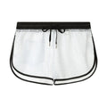 Men's loose breathable polyester boxers in solid colour black, front view on white background