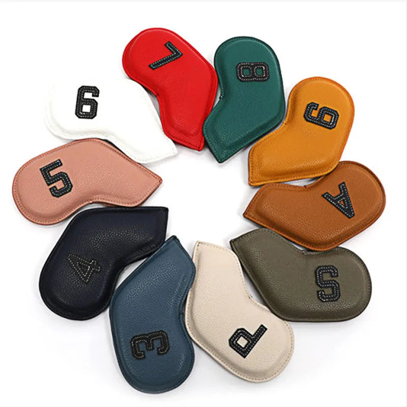 10-piece digital print golf club head cover set with colourful designs for driver and iron protection