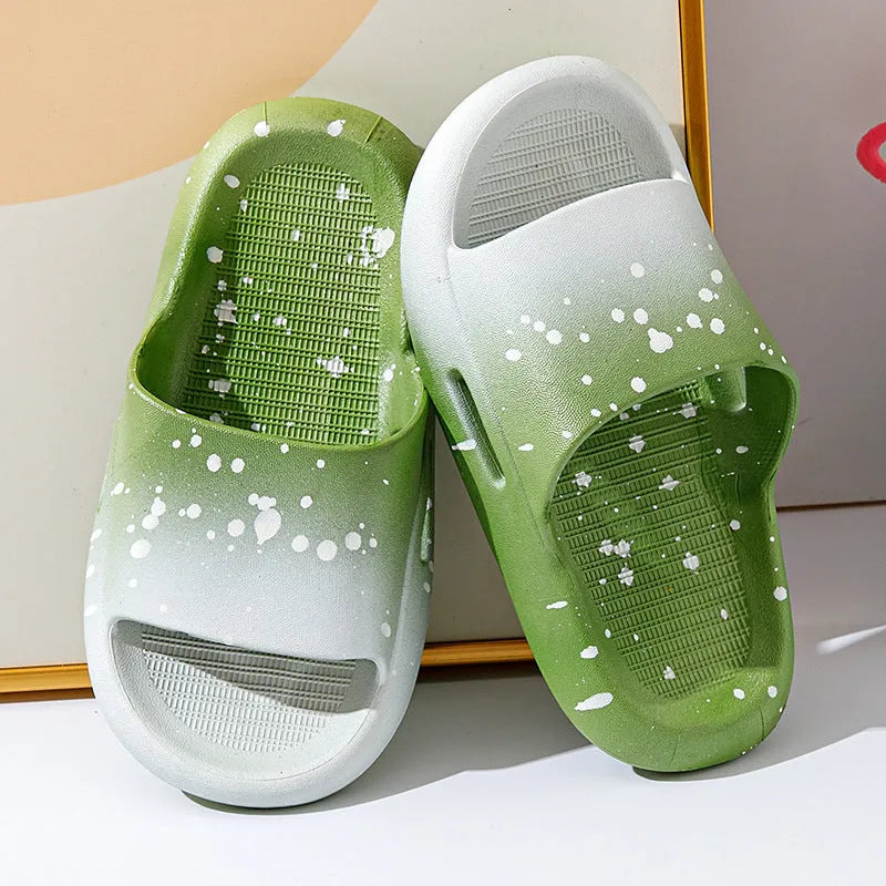 Children's gradient colour PVC summer slippers showing non-slip sole and breathable design