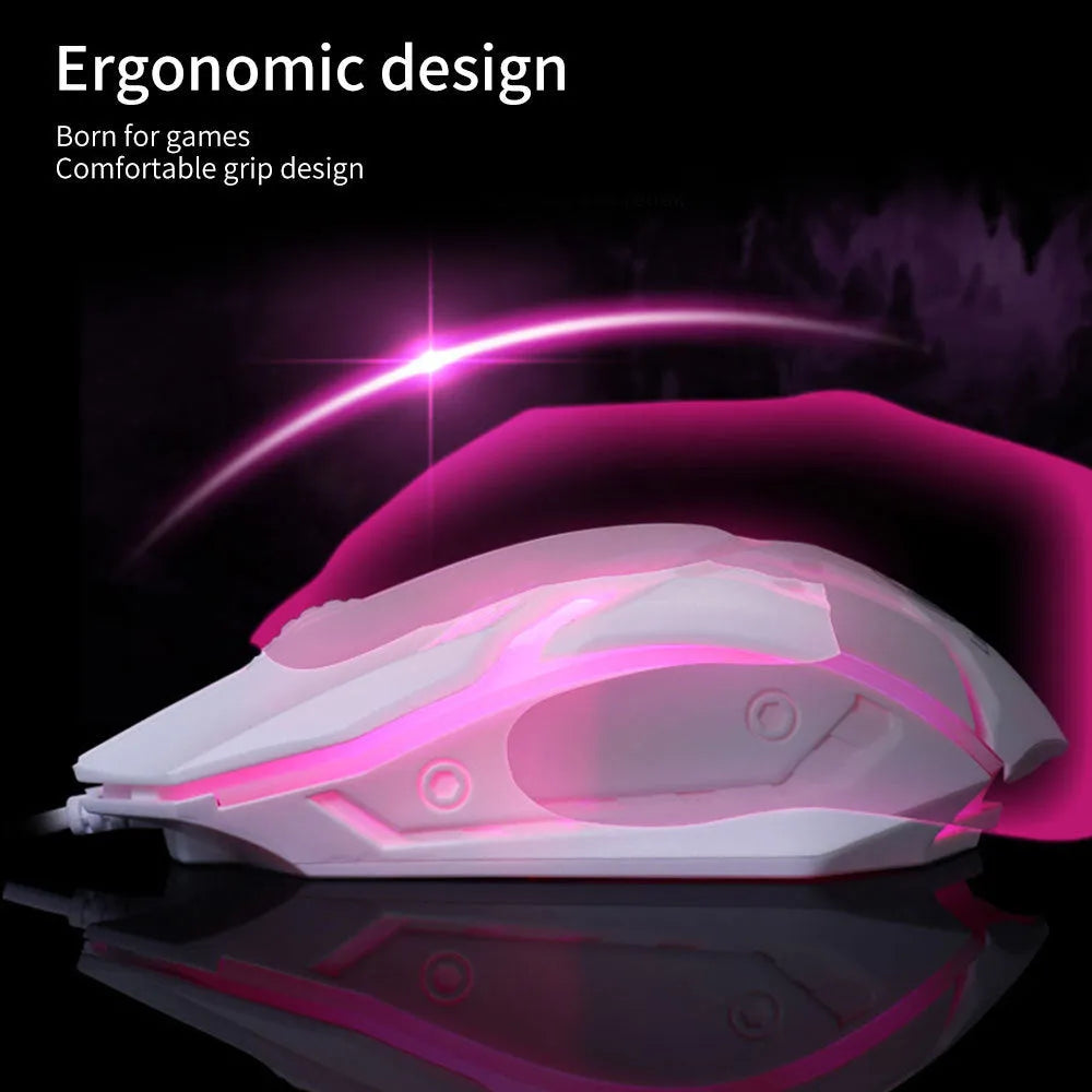 Wired luminous computer mouse with USB cable showing black and white colour options