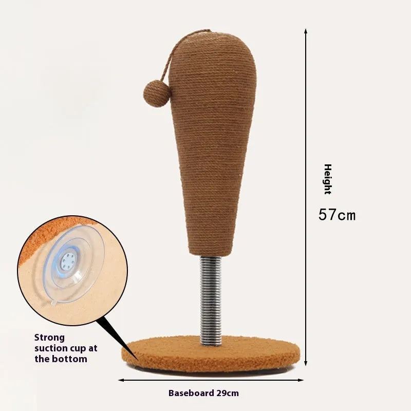 Hemp rope cat scratch board with cat grasping ball toy featuring tumbler mechanism